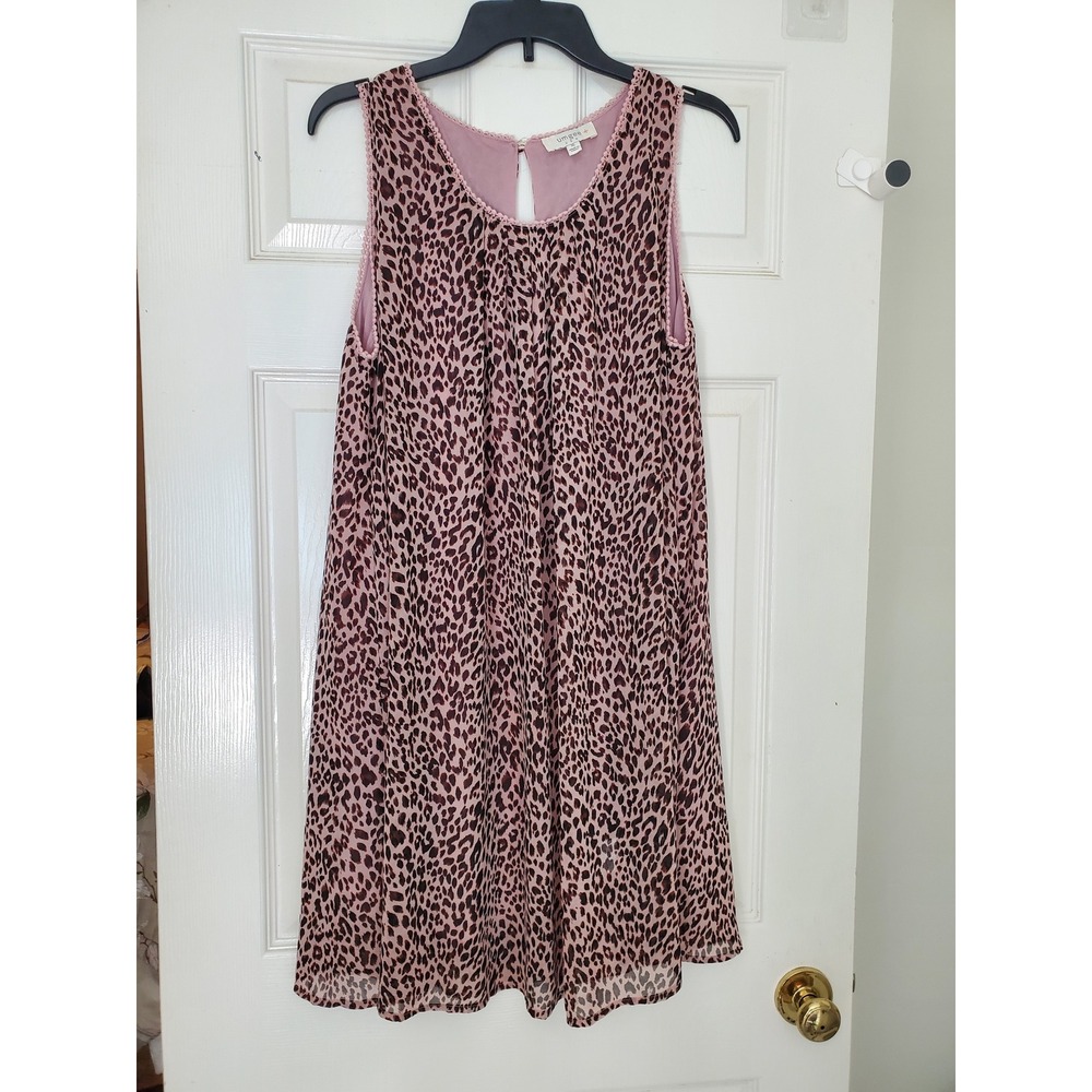 Umgee Mini Dress Pink Brown Leopard Print Lace Trim Boho Swing XL
